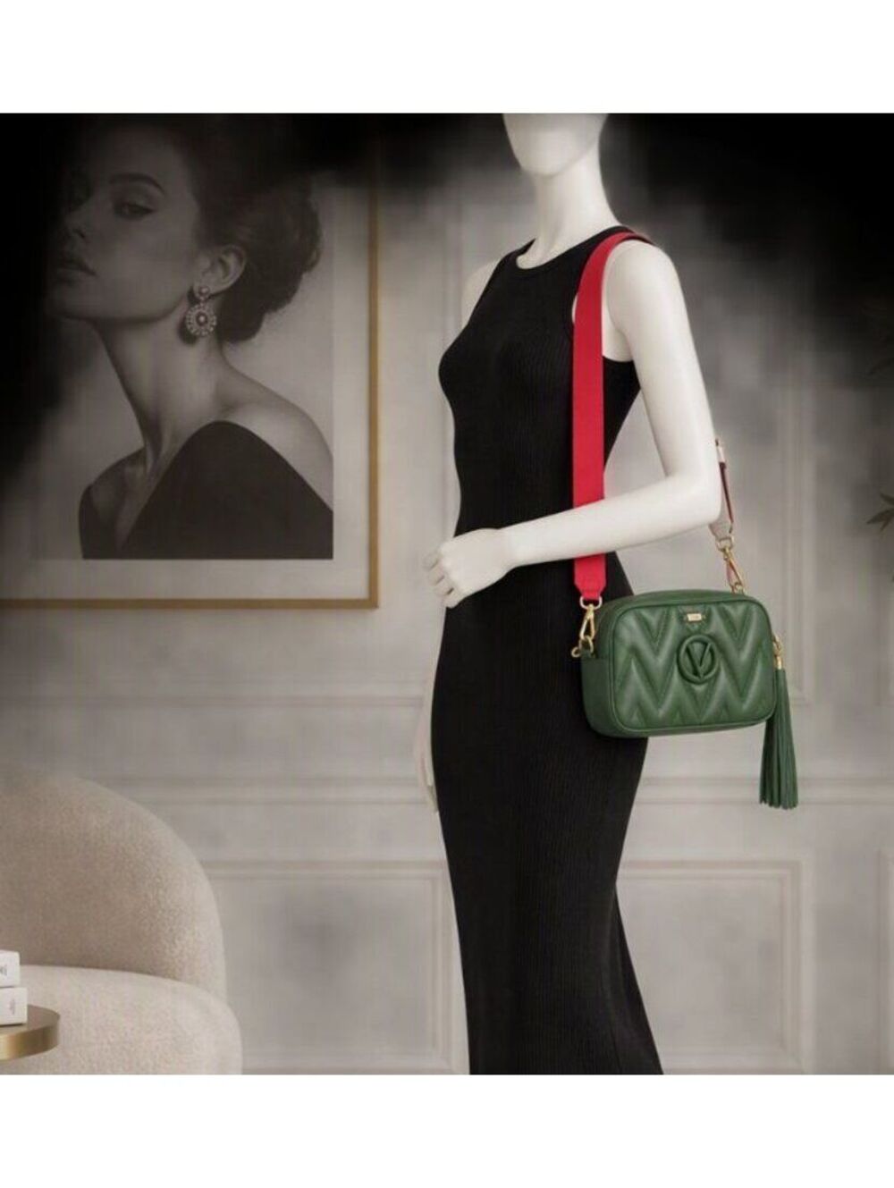 Valentino By Mario Valentino Mia Diamond Quilted Leather Shoulder Bag (Green)